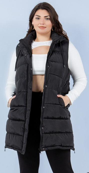 Long Length Black Puffer Vest (1XL-3XL)