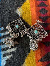 Load image into Gallery viewer, Diamond turquoise chandelier earrings