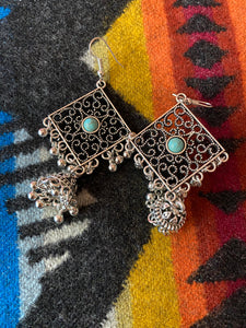 Diamond turquoise chandelier earrings